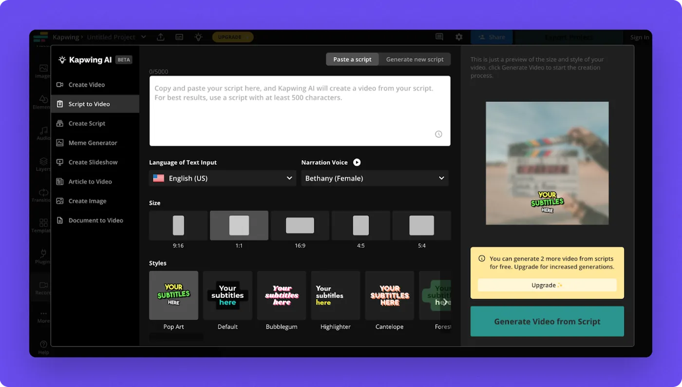 Using Kapwing for Facebook ad production