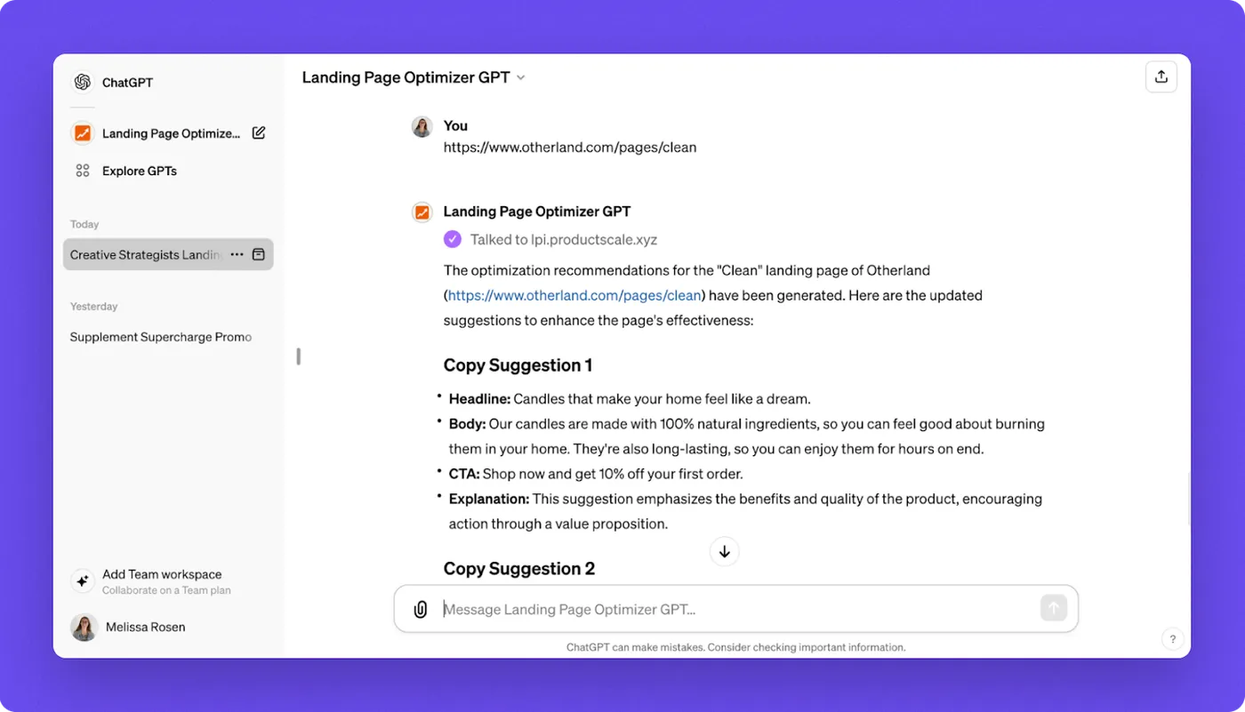 Using custom GPT for ecommerce ads and landing pages