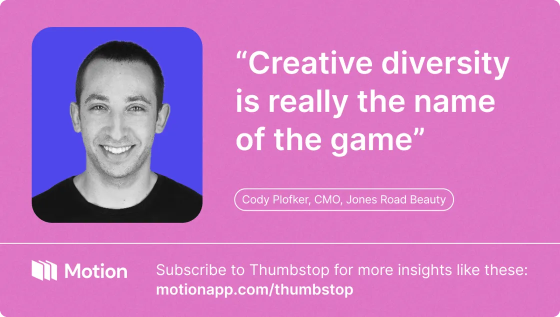 Smiling man with quote "Creative diversity is really the name of the game" Cody Plofker, Jones Road Beauty CMO